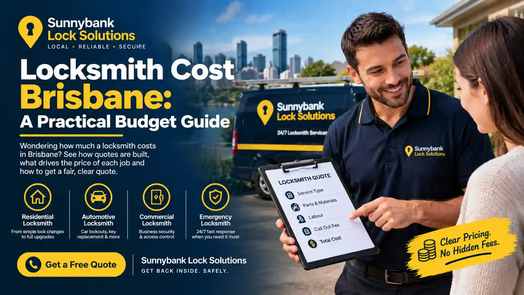 Locksmith explaining an itemised service quote to a customer in Brisbane